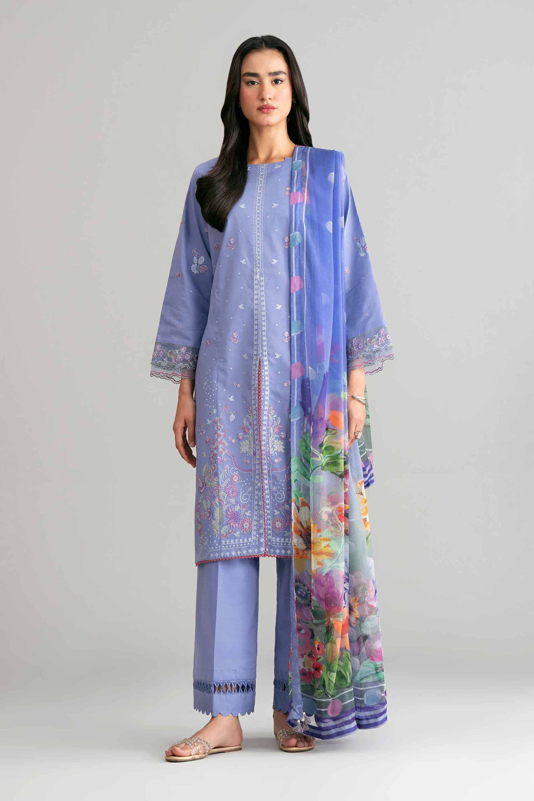 3 Piece - Digital Printed Embroidered Suit - 42601549