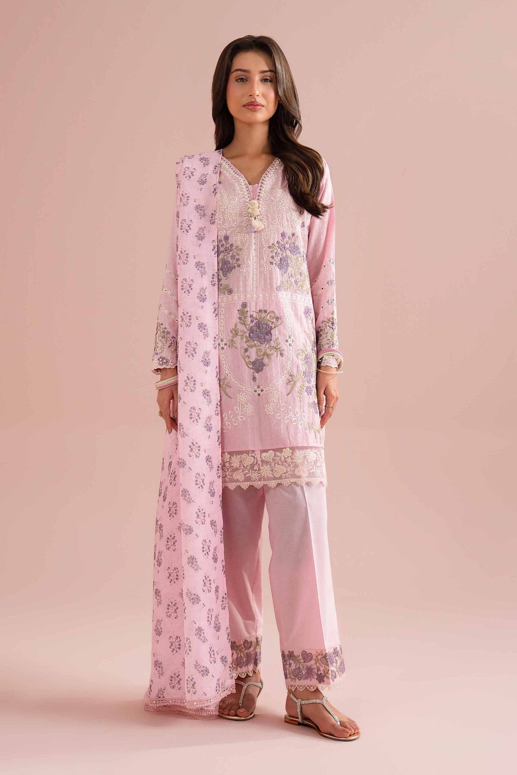 3 Piece - Printed Embroidered Suit - PE26-116 - L