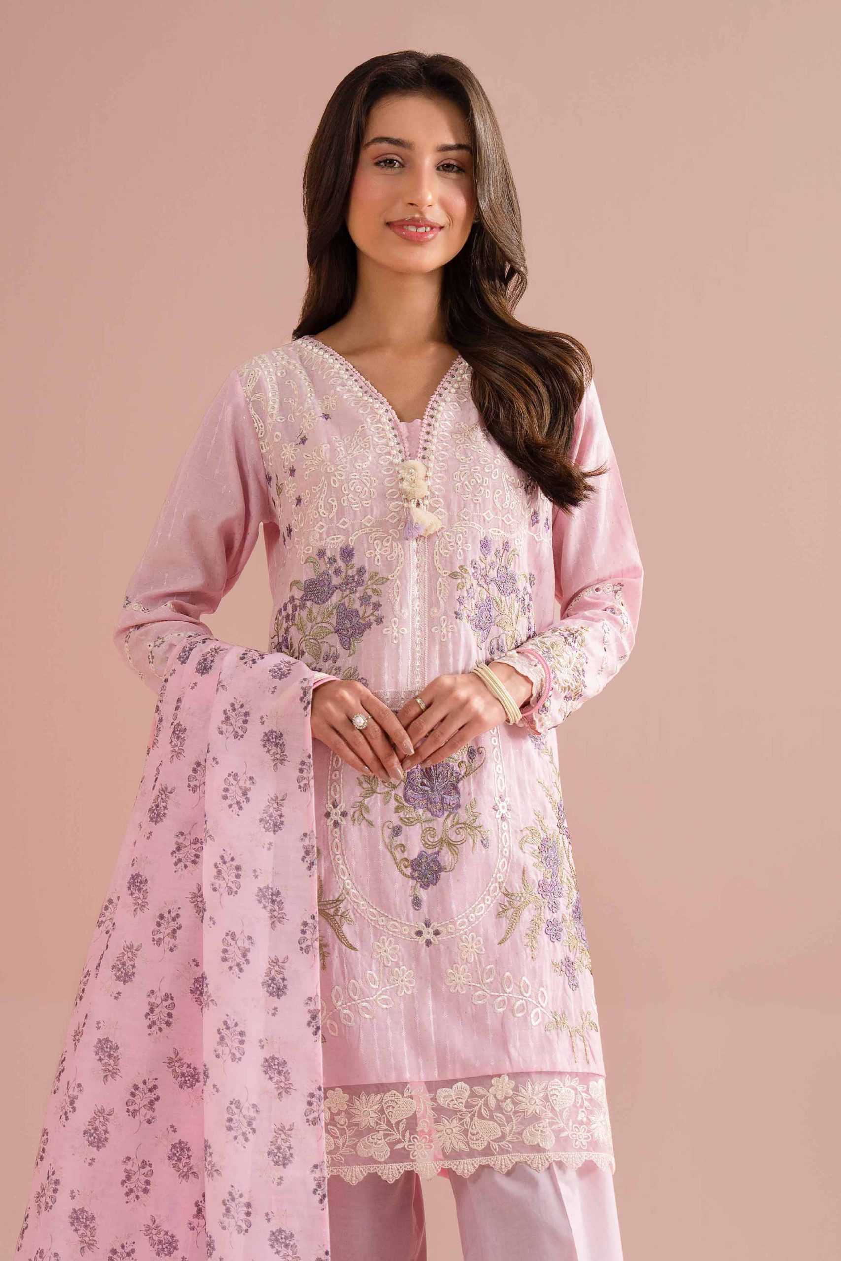 3 Piece - Printed Embroidered Suit - PE26-116 - L