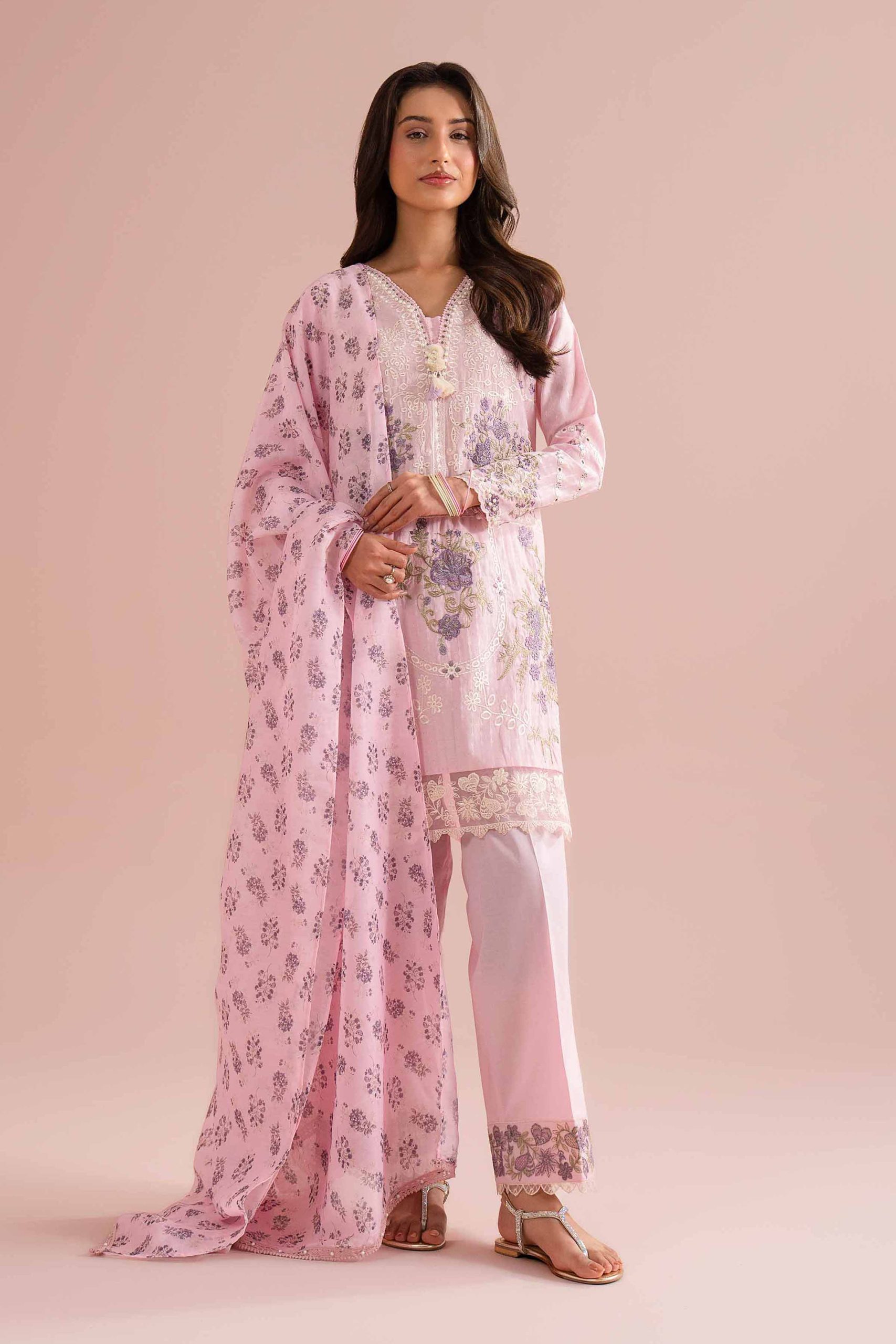 3 Piece - Printed Embroidered Suit - PE26-116 - L