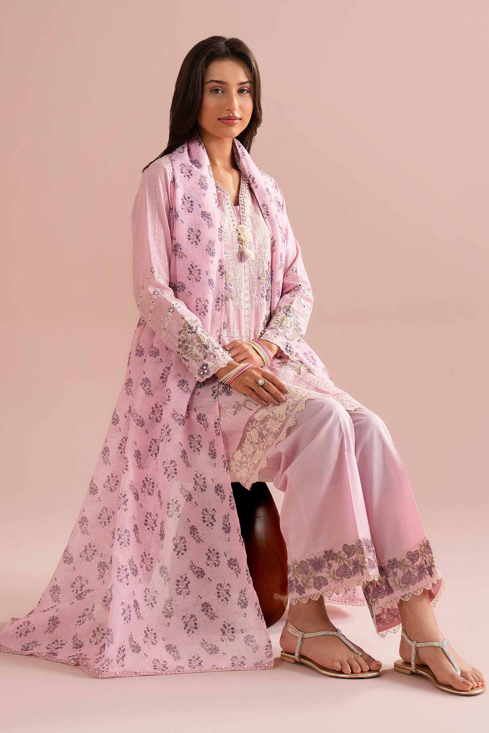 3 Piece - Printed Embroidered Suit - PE26-116 - L